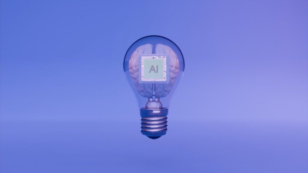 Artificial intelligence is represented by the lightbulb and brain.