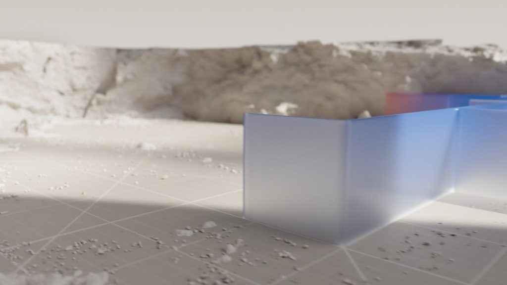 a 3d rendering of a building in the snow