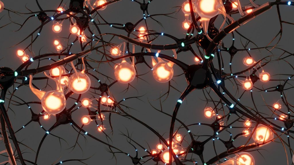 Abstrakte Visualisierung eines neuronalen Netzwerks, Symbolbild für die Innenansicht eines KI-Sprachmodells
