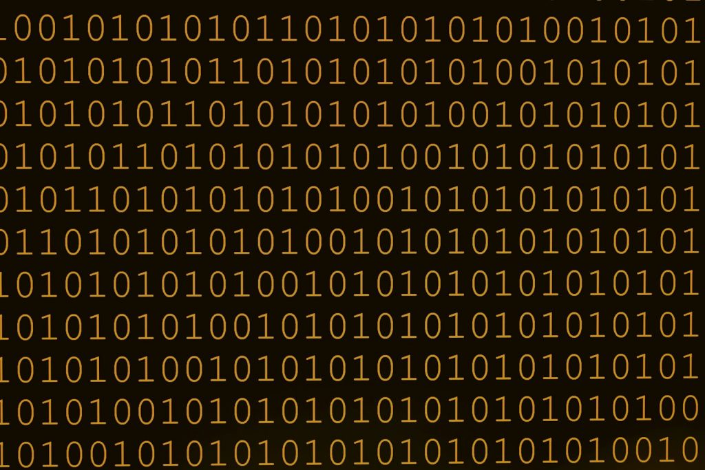 Abstrakte Darstellung eines digitalen Wasserzeichens aus Code-Mustern als Sinnbild für KI-Textkennzeichnung