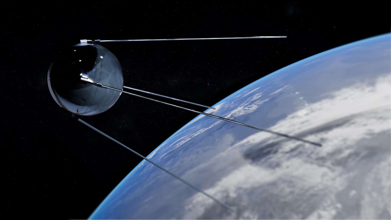 Satellit mit ausgeklappten Solarpaneelen vor der Erde in der Umlaufbahn