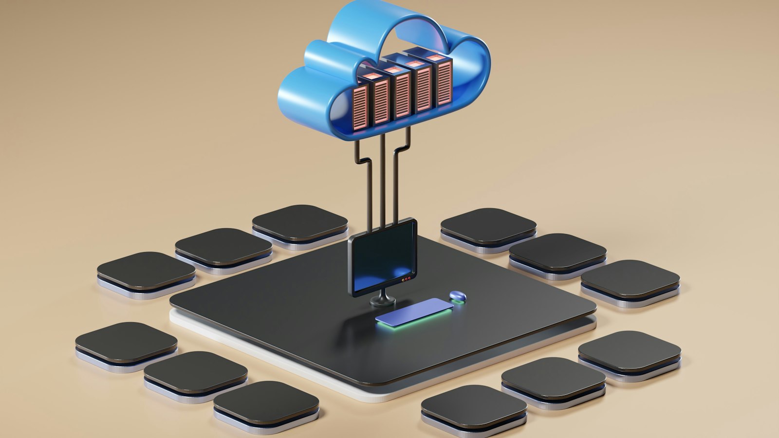 Serverschränke in einem Rechenzentrum als Sinnbild für Datenspeicherung und Datenschutz bei KI-Anbietern