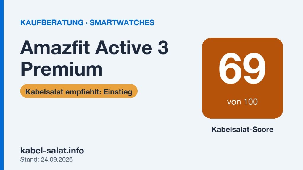 Kabelsalat-Score 69 von 100 für Amazfit Active 3 Premium