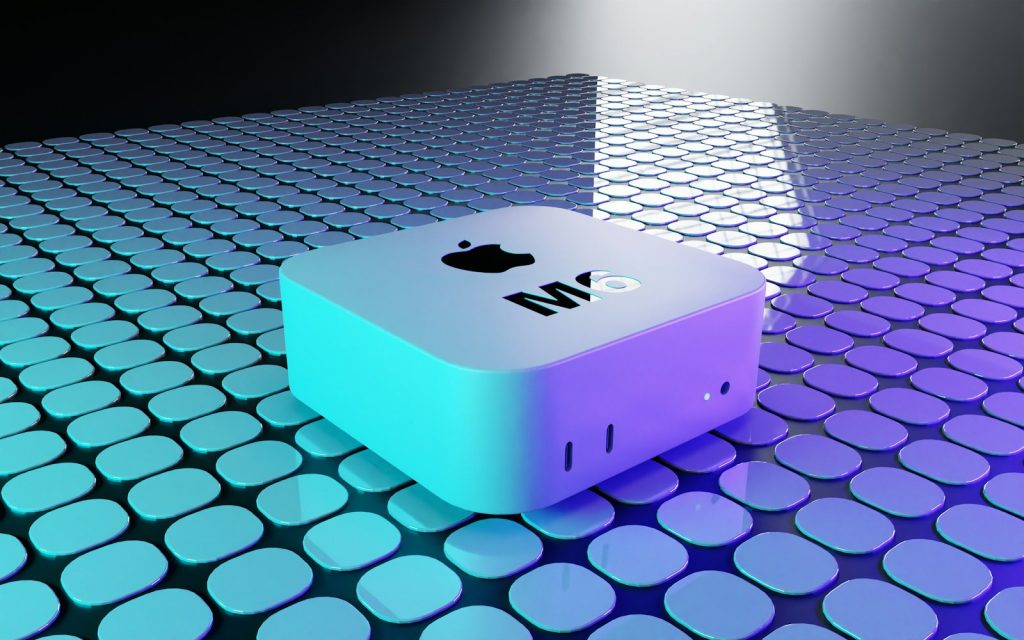 Mehrere kompakte Mac-mini-Rechner in einem Serverregal übereinander gestapelt
